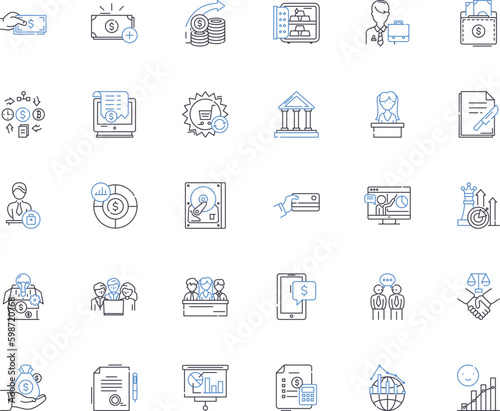 Bank corporation line icons collection. Loans, Savings, Investment, Finance, Deposits, Mortgages, Credit vector and linear illustration. Interest,Trust,Security outline signs set Generative AI
