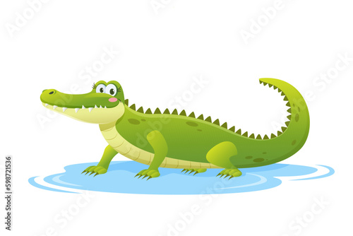 Cartoon funny crocodile isolated on white background