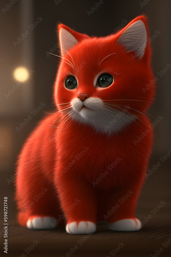 the sweetest fluffy red kitten, photorealistic painting