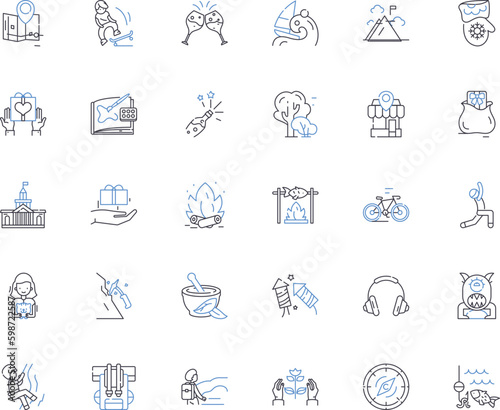 Amusement endeavors line icons collection. Thrilling, Exhilarating, Fun, Exciting, Adventure, Amusing, Frenzy vector and linear illustration. Entertainment,Joy,Pleasure outline signs set Generative AI