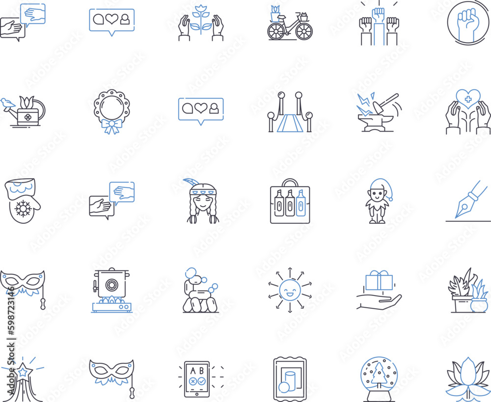 Activities line icons collection. Hiking, Swimming, Cycling, Yoga, Surfing, Kayaking, Dancing vector and linear illustration. Painting,Singing,Acting outline signs set Generative AI