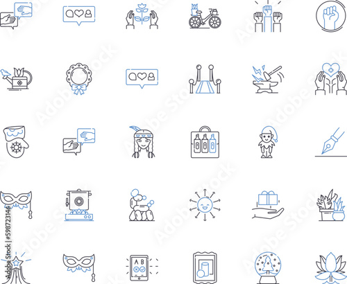 Activities line icons collection. Hiking, Swimming, Cycling, Yoga, Surfing, Kayaking, Dancing vector and linear illustration. Painting,Singing,Acting outline signs set Generative AI