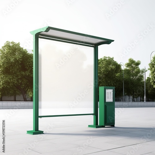 Billboard street mockup. Blank street advertising stand modern. Green, red, bus stop, Paris, New York, São Paulo, generative ai. Advertsign, marketing, billboard. 