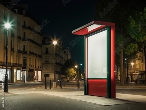 Billboard street mockup. Blank street advertising stand modern. Green, red, bus stop, Paris, New York, São Paulo, generative ai. Advertsign, marketing, billboard. 
