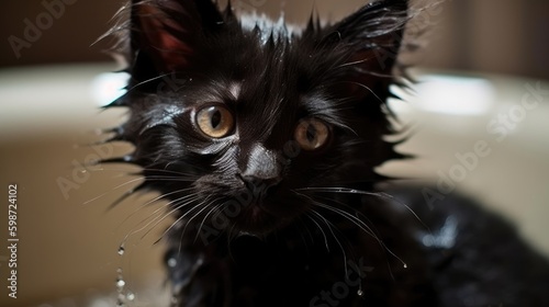 A wet black cat © Omkar