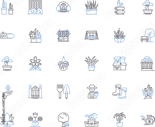 Zen Garden & Tranquility line icons collection. Serenity, Simplicity, Harmony, Balance, Contemplation, Tranquility, Peacefulness vector and linear illustration. Generative AI