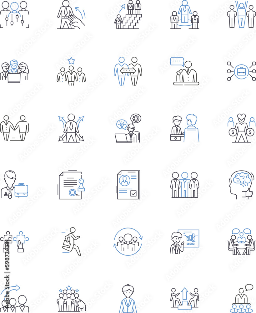 Workflow organizing line icons collection. Efficiency, Planning, Productivity, Collaboration, Streamlining, Optimization, Delegation vector and linear illustration. Generative AI