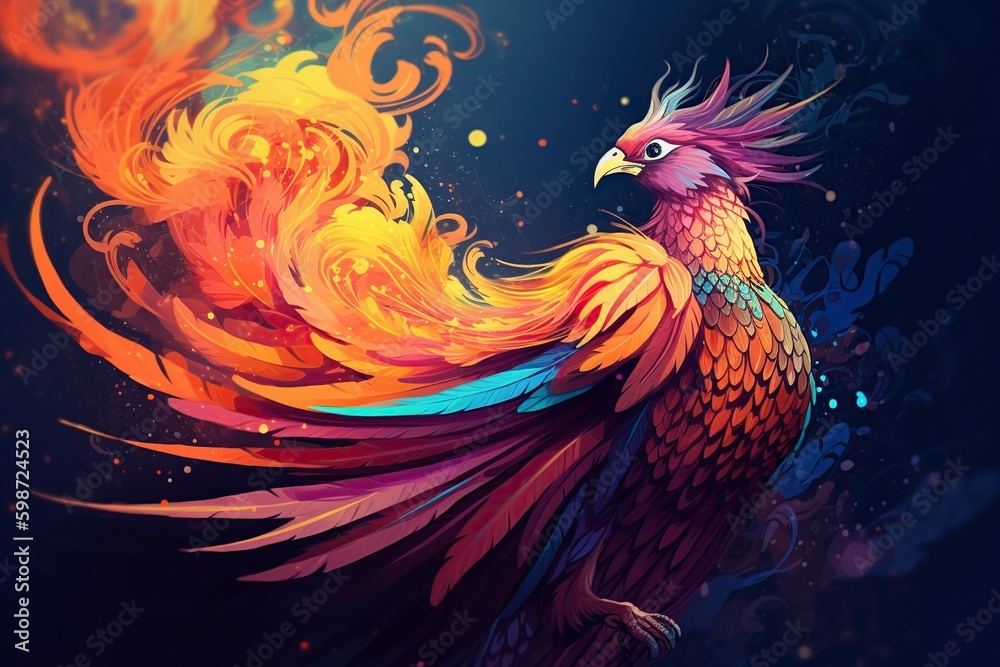 illustration, cute and proud phoenix bird, ai generative