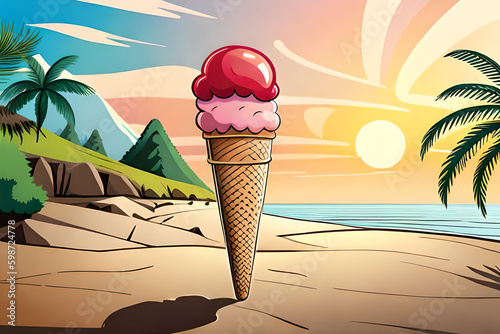  a colorful ice cream cone on a summer day
