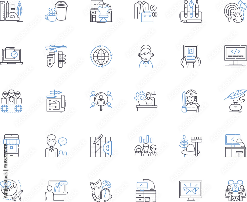 Temporarily employed line icons collection. Contract, Seasonal, Relief, Freelance, Substitute, Temp, Interim vector and linear illustration. Part-time,Assembly,Laborer outline signs set Generative AI
