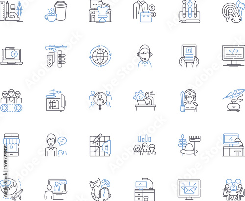 Temporarily employed line icons collection. Contract  Seasonal  Relief  Freelance  Substitute  Temp  Interim vector and linear illustration. Part-time Assembly Laborer outline signs set Generative AI