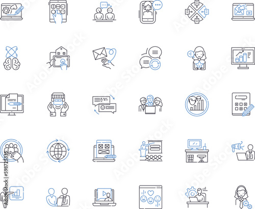 Virtual community line icons collection. Online, Interaction, Communication, Collaboration, Nerk, Community, Connectivity vector and linear illustration. Socialization,Engagement,Sharing Generative AI