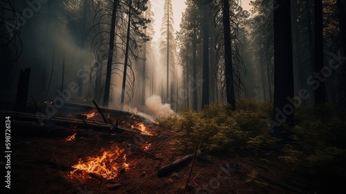 A wildfire raging through a forest. Generative AI.