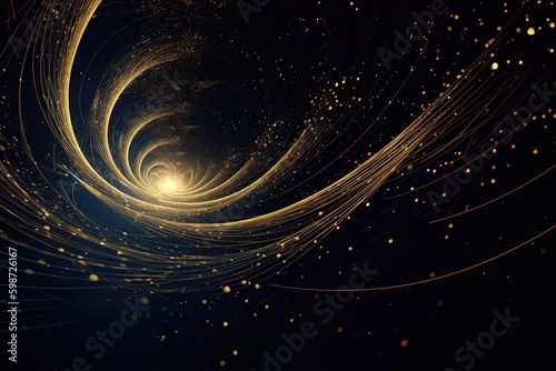 Abstract space background with golden spiral. Generative AI.