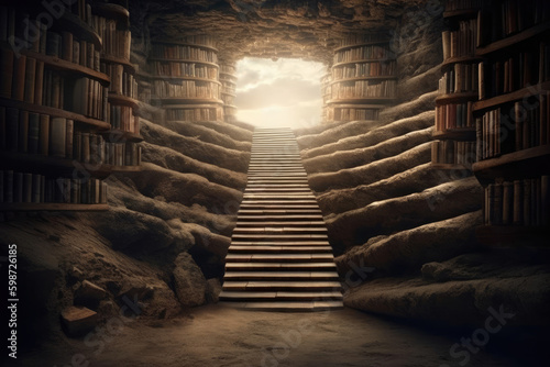 Library concept stairs leading to knowledge