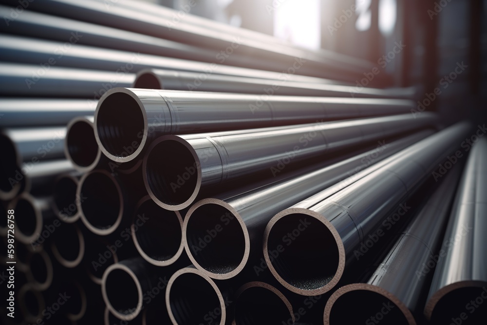 Fototapeta premium Gray industrial steel pipes. Generative AI.