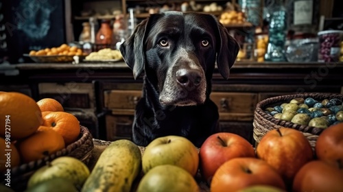 dog with fruit