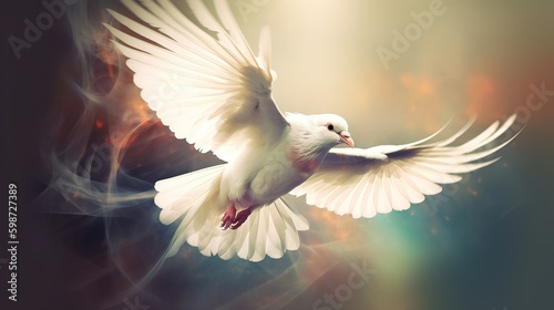 Holy Spirit like dove in flight. Generative AI.
