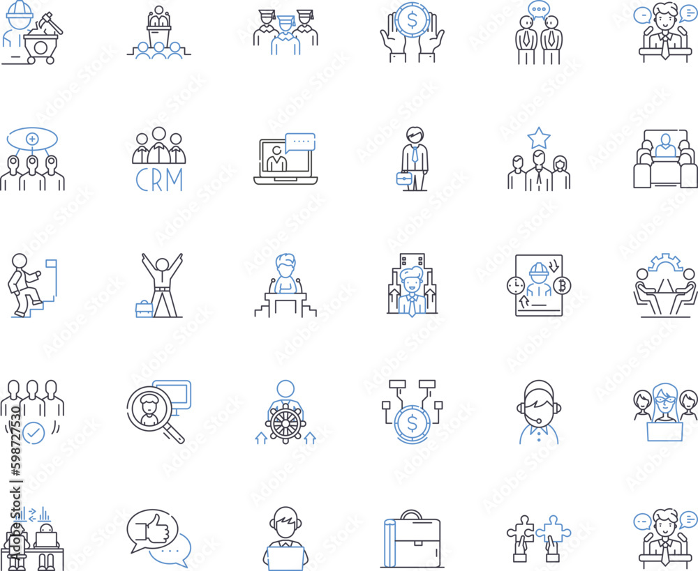 Staff relations line icons collection. Communication, Trust, Respect, Listening, Empathy, Acknowledgment, Collaboration vector and linear illustration. Diversity,Fairness,Conflict Generative AI Staff relations line icons collection. Communication, Trust, Respect, Listening, Empathy, Acknowledgment, Collaboration vector and linear illustration. Diversity,Fairness,Conflict Generative AI