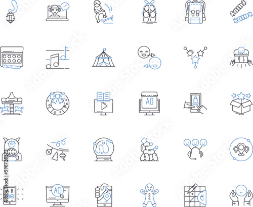 Recreation line icons collection. Outdoors  Hiking  Camping  Yoga  Cycling  Fishing  Traveling vector and linear illustration. Swimming Skiing Trekking outline signs set Generative AI