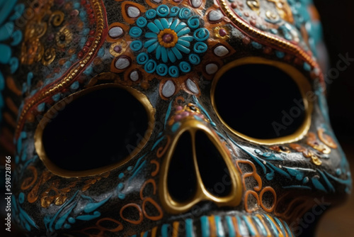 Close-up of a decorated skull for Dia de los Muertos. generative AI
