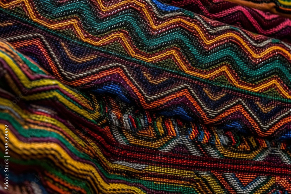 Close-up of a multicolored traditional African textile. generative AI Close-up of a multicolored traditional African textile. generative AI
