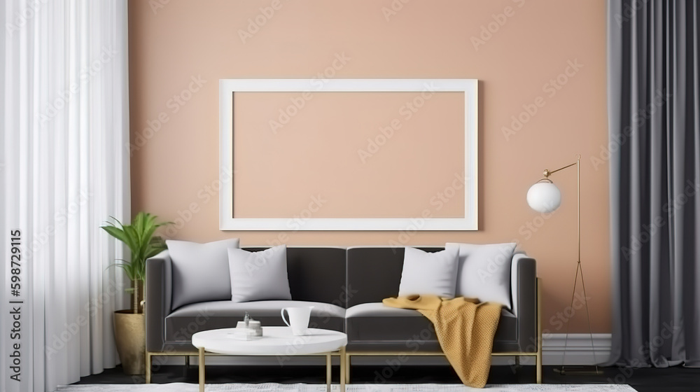Editable room interior mock up with hanging picture. Generative Ai