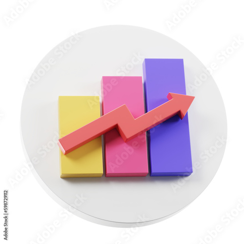 graph with arrow  and icon on white background   3d rendering 