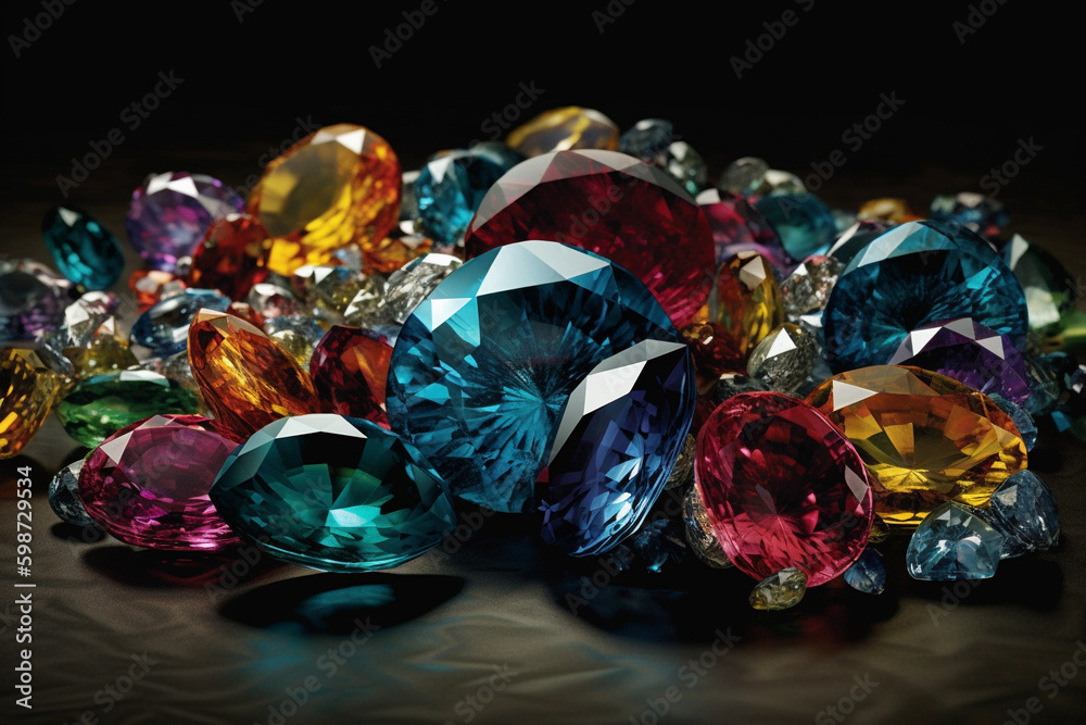 colorful gemstones, each facet catching and refracting light. generative AI