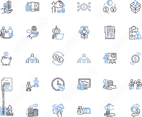Receiving compensation line icons collection. Settlement, Remuneration, Restitution, Indemnification, Damages, Payment, Compensation vector and linear illustration. Generative AI