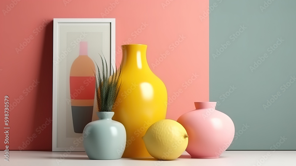 Blank white frame with pink border against pink background. Generative Ai Blank white frame with pink border against pink background. Generative Ai