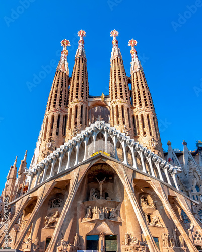 Facade of Sagrada Familia cathedral in Barcelona, Spain
