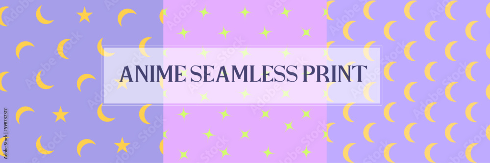 A set of seamless anime prints for clothes, linens, wallpapers. Pattern vector