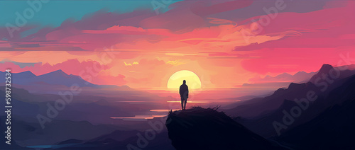 Heroic Anime Character Braving Extreme Weather - American Canyon, High Angle, Digital Art Style with Cinematic Manga Feel in RTX 32k Resolution,illustration,created with Generative AI Technology