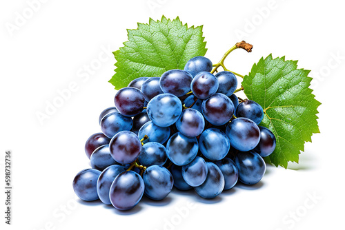 Blue grapes dry bunch isolated on white background, generative ai.