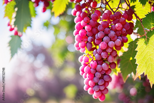 Bunches of grapes on a farmer's plantation, generative ai.