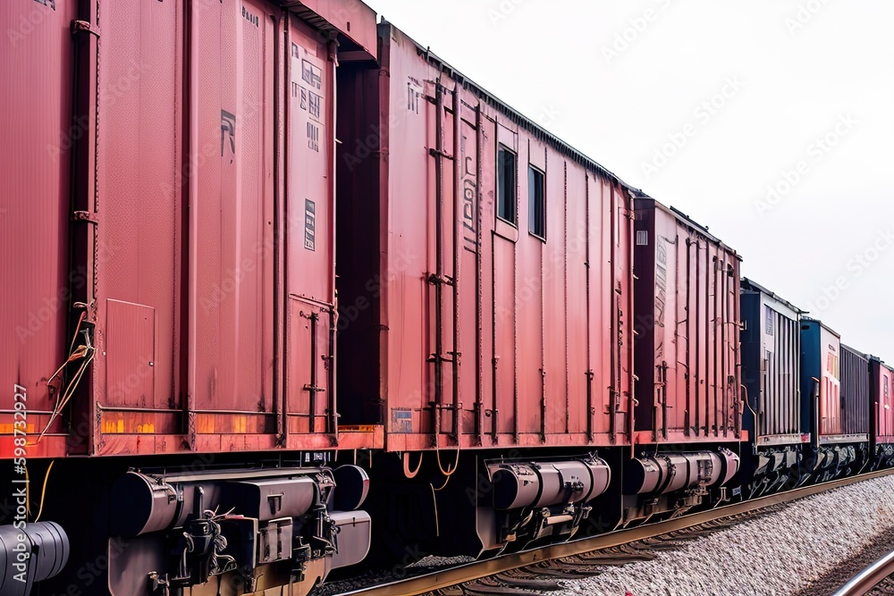 Freight train with cargo containers, generative ai. Freight train with cargo containers, generative ai.