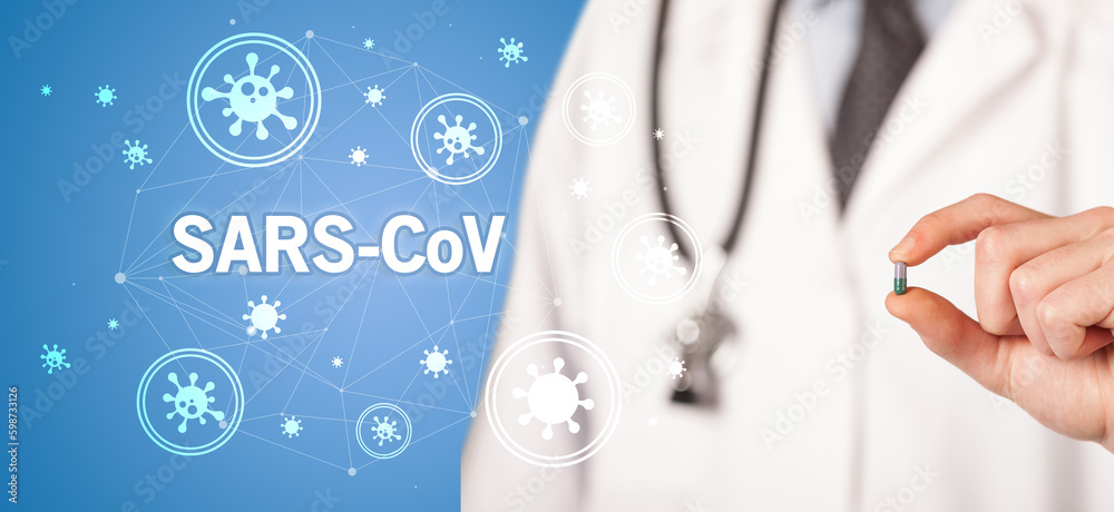 Doctor giving pill, virus concept Doctor giving pill, virus concept