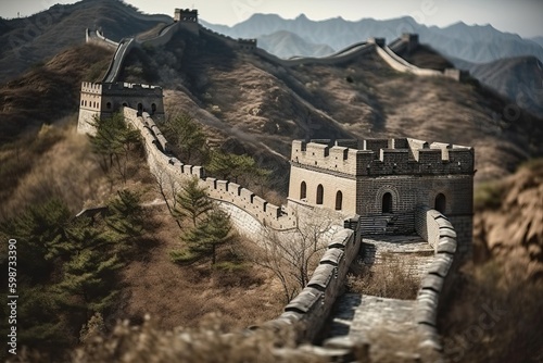 The Great Wall of China is a series of historic fortifications, generative AI.