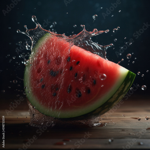 Watermelon in water. Illustration AI Generative.