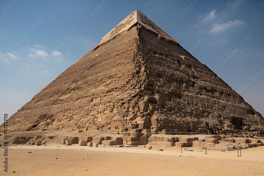 Egyptian pyramid of Cheops, general view of the pyramid, generative AI. Egyptian pyramid of Cheops, general view of the pyramid, generative AI.