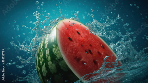 Watermelon in water. Illustration AI Generative.