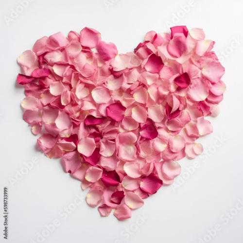 Heart from rose petals. Illustration AI Generative.