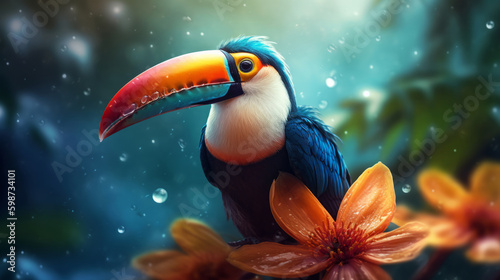 Toucan magic background. Illustration AI Generative