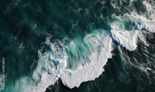  an aerial view of the ocean waves and foamy water. generative ai
