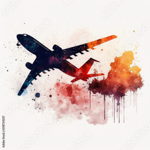 Watercolor airplane. Illustration AI Generative.