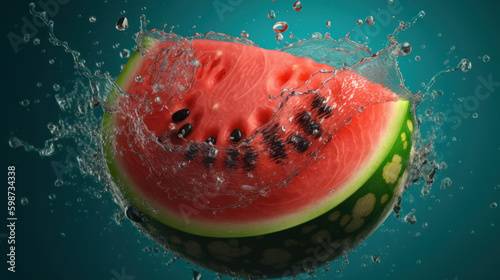 Watermelon in water. Illustration AI Generative.