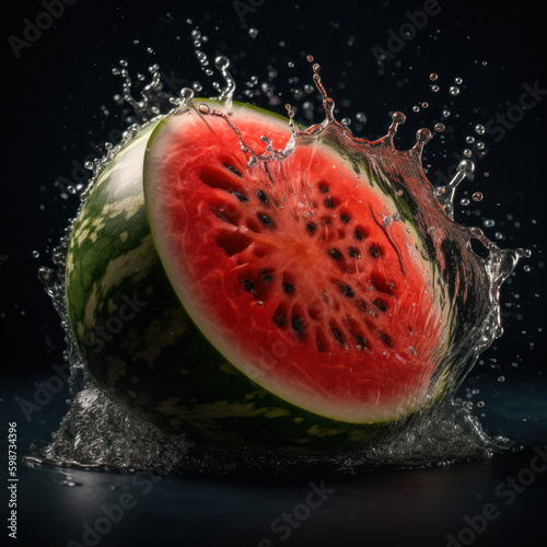 Watermelon in water. Illustration AI Generative.