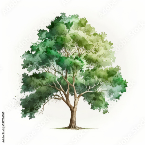 Watercolor green tree, Illustration AI Generative.