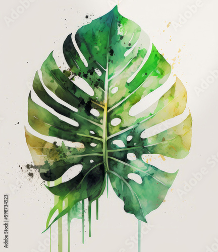 Watercolor tropical leaf. Illustration AI Generative